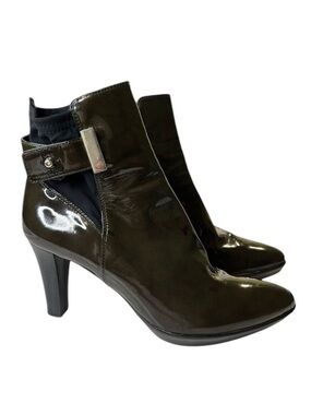 Aquatalia Ankle Boot Patent Leather Italy Green Rogue Royale Size 9 Waterproof